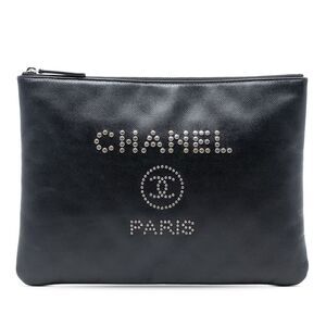Chanel Medium Caviar Deauville Studded O Case Clutch